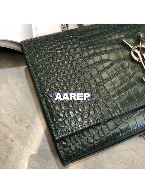 Replica YSL Classic Medium Kate Monogram Saint Laurent Tassel Satchel In Green Crocodile Embossed Shiny Leather 354119 in Silver hardware 5