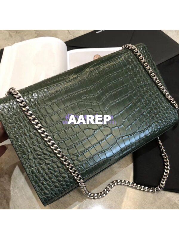 Replica YSL Classic Medium Kate Monogram Saint Laurent Tassel Satchel In Green Crocodile Embossed Shiny Leather 354119 in Silver hardware 7