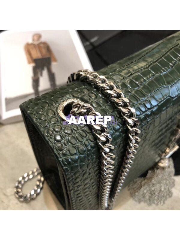Replica YSL Classic Medium Kate Monogram Saint Laurent Tassel Satchel In Green Crocodile Embossed Shiny Leather 354119 in Silver hardware 9