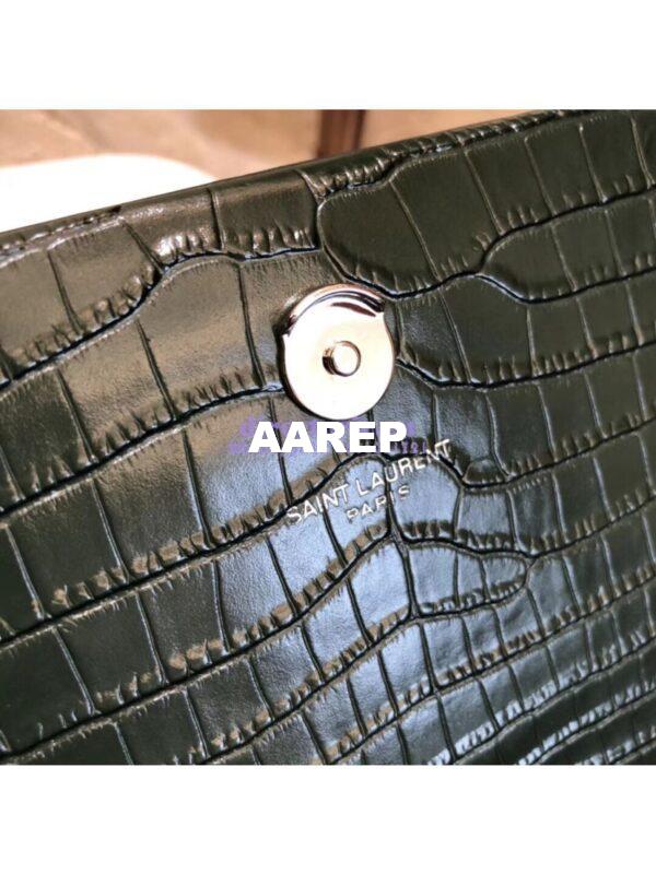 Replica YSL Classic Medium Kate Monogram Saint Laurent Tassel Satchel In Green Crocodile Embossed Shiny Leather 354119 in Silver hardware 11