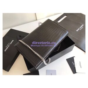 Replica YSL Classic Medium Kate Monogram Saint Laurent Tassel Satchel In Black Crocodile Embossed Shiny Leather 354119 in Silver hardware