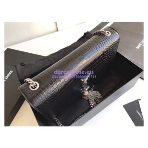 Replica YSL Classic Medium Kate Monogram Saint Laurent Tassel Satchel In Black Crocodile Embossed Shiny Leather 354119 in Silver hardware 2