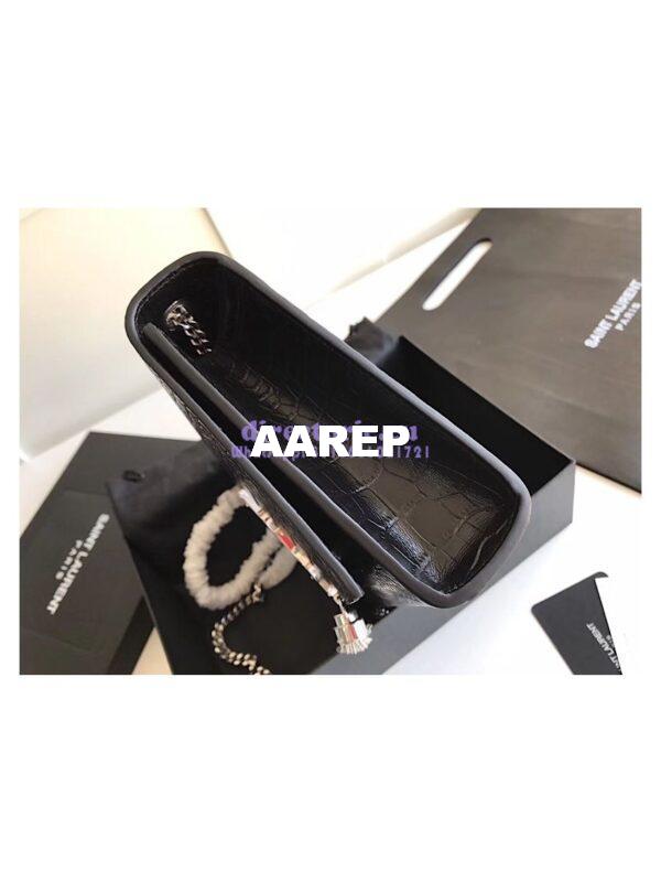 Replica YSL Classic Medium Kate Monogram Saint Laurent Tassel Satchel In Black Crocodile Embossed Shiny Leather 354119 in Silver hardware 6