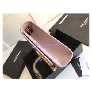 Replica YSL Classic Medium Kate Monogram Saint Laurent Tassel Satchel In Pink Crocodile Embossed Shiny Leather 354119 in gold hardware