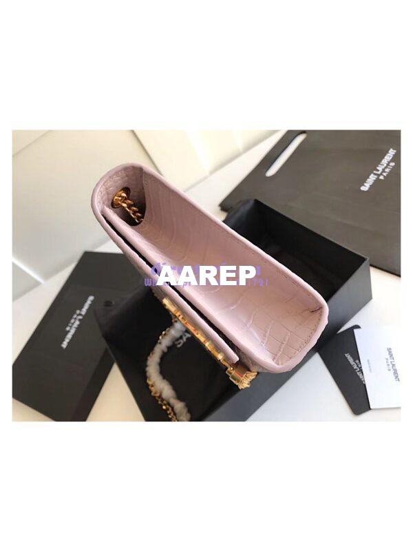 Replica YSL Classic Medium Kate Monogram Saint Laurent Tassel Satchel In Pink Crocodile Embossed Shiny Leather 354119 in gold hardware 3