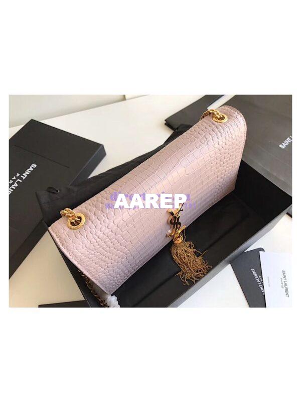 Replica YSL Classic Medium Kate Monogram Saint Laurent Tassel Satchel In Pink Crocodile Embossed Shiny Leather 354119 in gold hardware 4
