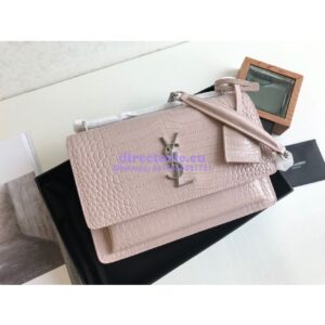 Replica YSL Saint Laurent Medium Sunset Monogram pink crocodile embossed bag