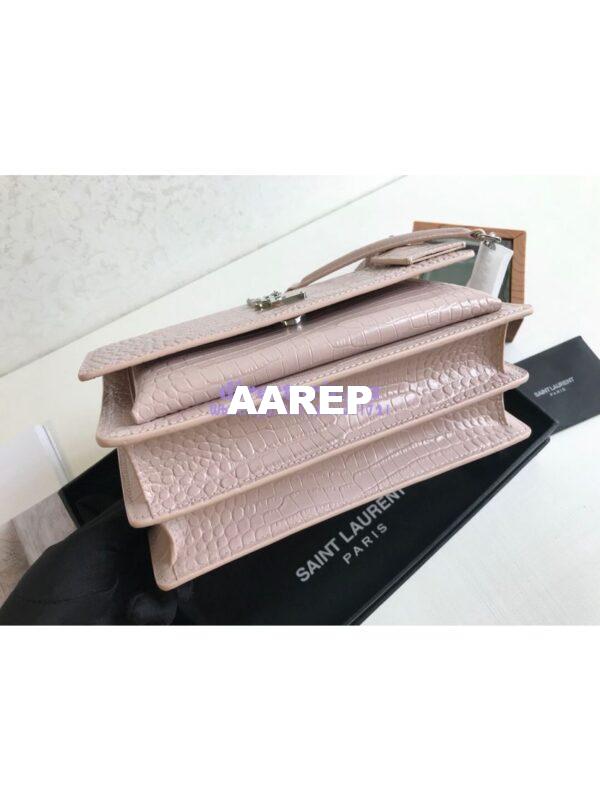 Replica YSL Saint Laurent Medium Sunset Monogram pink crocodile embossed bag 3
