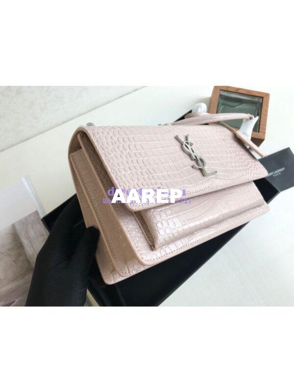 Replica YSL Saint Laurent Medium Sunset Monogram pink crocodile embossed bag 4