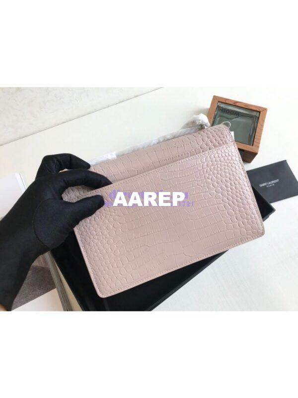 Replica YSL Saint Laurent Medium Sunset Monogram pink crocodile embossed bag 5
