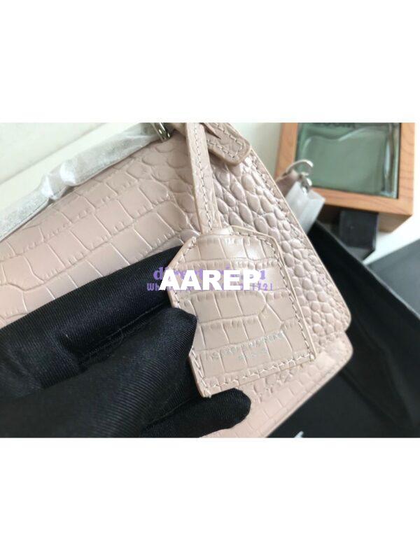 Replica YSL Saint Laurent Medium Sunset Monogram pink crocodile embossed bag 9