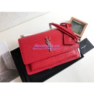 Replica YSL Saint Laurent Medium Sunset Monogram red crocodile embossed bag