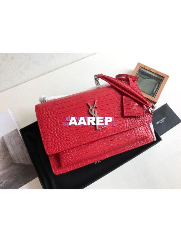 Replica YSL Saint Laurent Medium Sunset Monogram red crocodile embossed bag 3