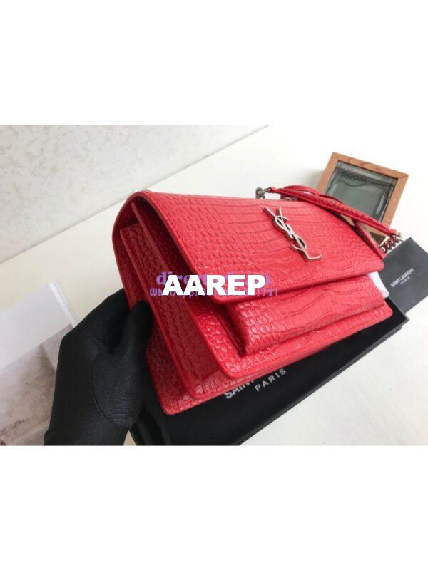 Replica YSL Saint Laurent Medium Sunset Monogram red crocodile embossed bag 6