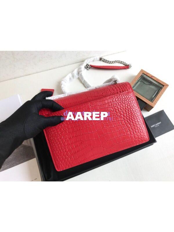 Replica YSL Saint Laurent Medium Sunset Monogram red crocodile embossed bag 7