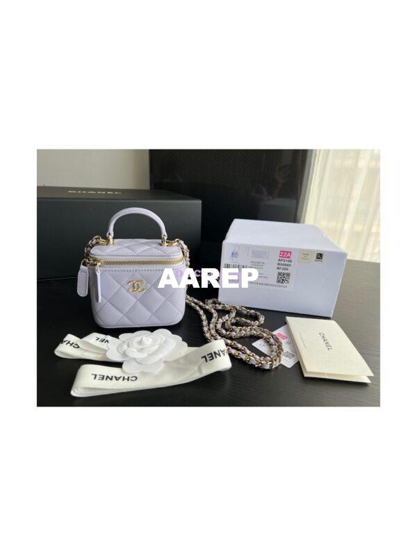 Replica Chanel New 22A SLG Lambskin Small Vanity With Chain and Top Handle Bag AP2198 Light Purple