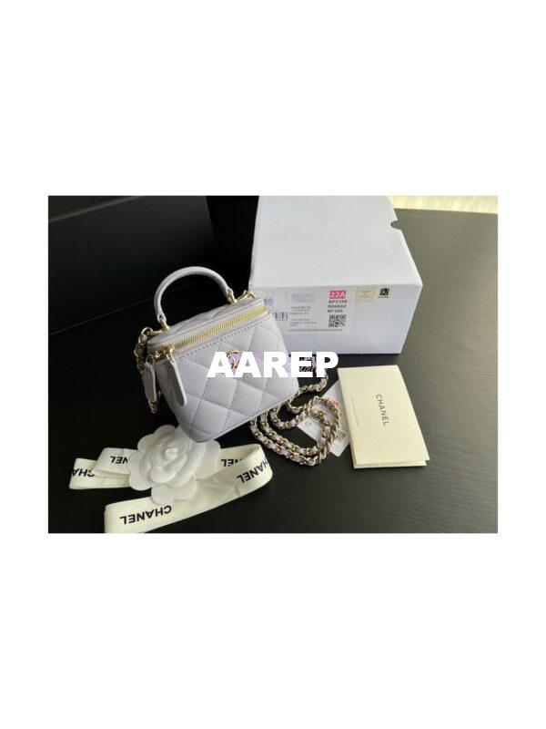 Replica Chanel New 22A SLG Lambskin Small Vanity With Chain and Top Handle Bag AP2198 Light Purple 3