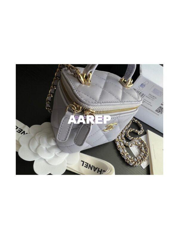 Replica Chanel New 22A SLG Lambskin Small Vanity With Chain and Top Handle Bag AP2198 Light Purple 5
