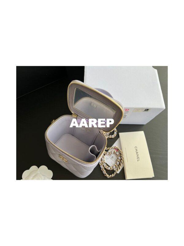 Replica Chanel New 22A SLG Lambskin Small Vanity With Chain and Top Handle Bag AP2198 Light Purple 6