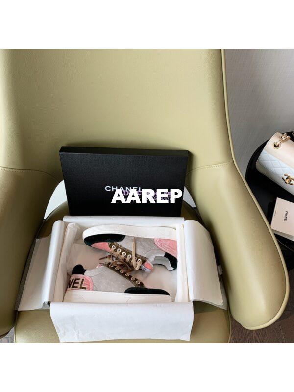 Replica Chanel Trainers Velvet Sneakers G36295 Black Coral 2