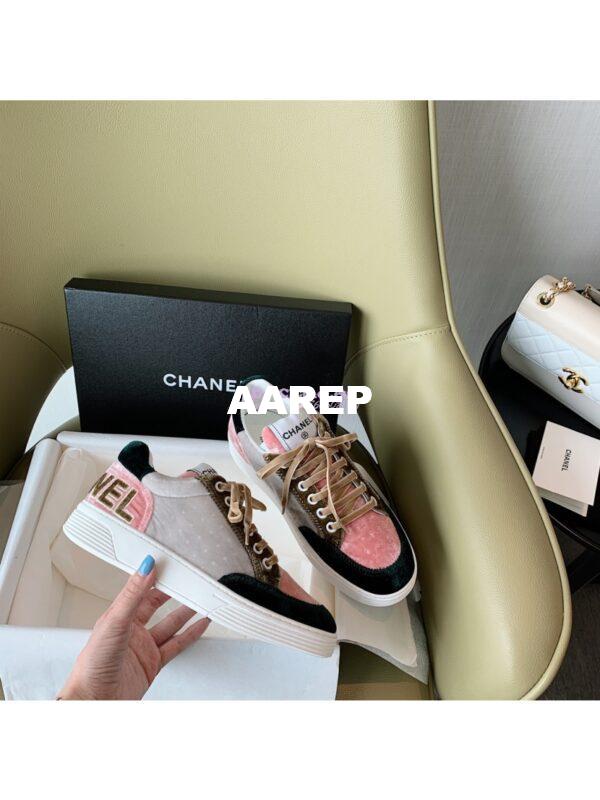 Replica Chanel Trainers Velvet Sneakers G36295 Black Coral 3