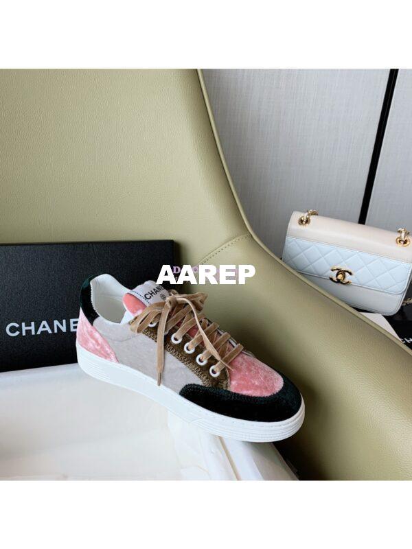 Replica Chanel Trainers Velvet Sneakers G36295 Black Coral 6