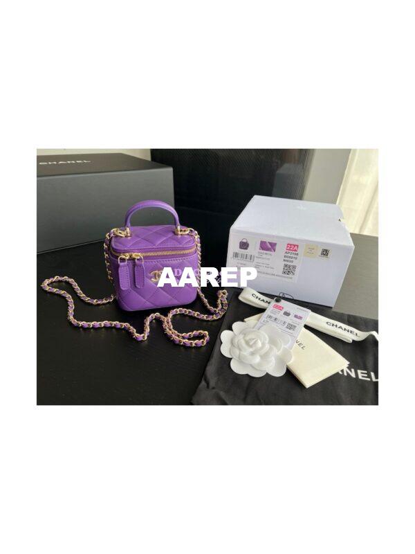 Replica Chanel New 22A SLG Lambskin Small Vanity With Chain and Top Handle Bag AP2198 Purple 3