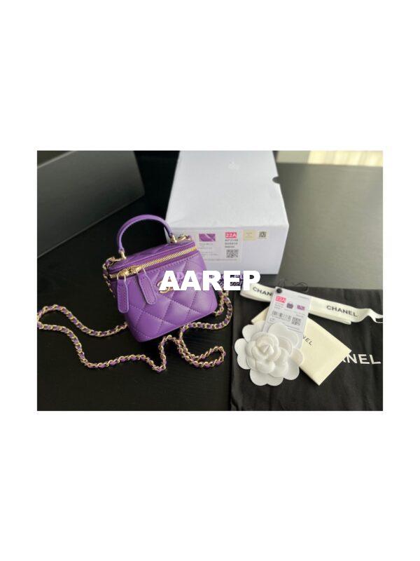 Replica Chanel New 22A SLG Lambskin Small Vanity With Chain and Top Handle Bag AP2198 Purple 5