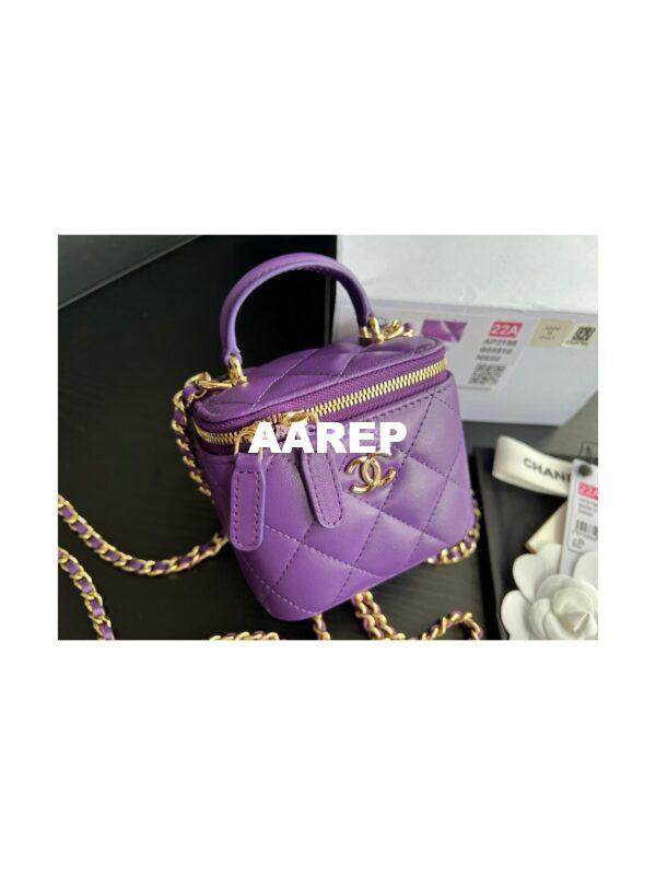 Replica Chanel New 22A SLG Lambskin Small Vanity With Chain and Top Handle Bag AP2198 Purple 6