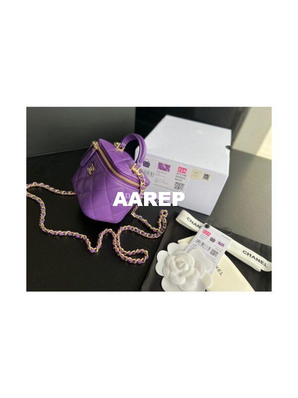 Replica Chanel New 22A SLG Lambskin Small Vanity With Chain and Top Handle Bag AP2198 Purple 7