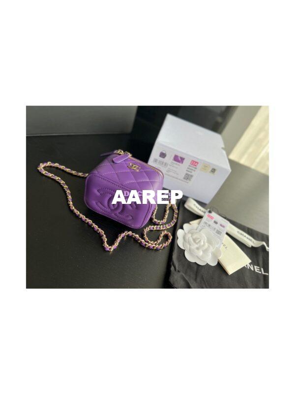 Replica Chanel New 22A SLG Lambskin Small Vanity With Chain and Top Handle Bag AP2198 Purple 8