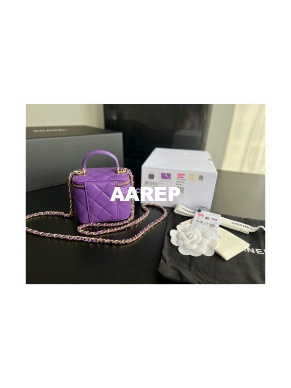 Replica Chanel New 22A SLG Lambskin Small Vanity With Chain and Top Handle Bag AP2198 Purple 9
