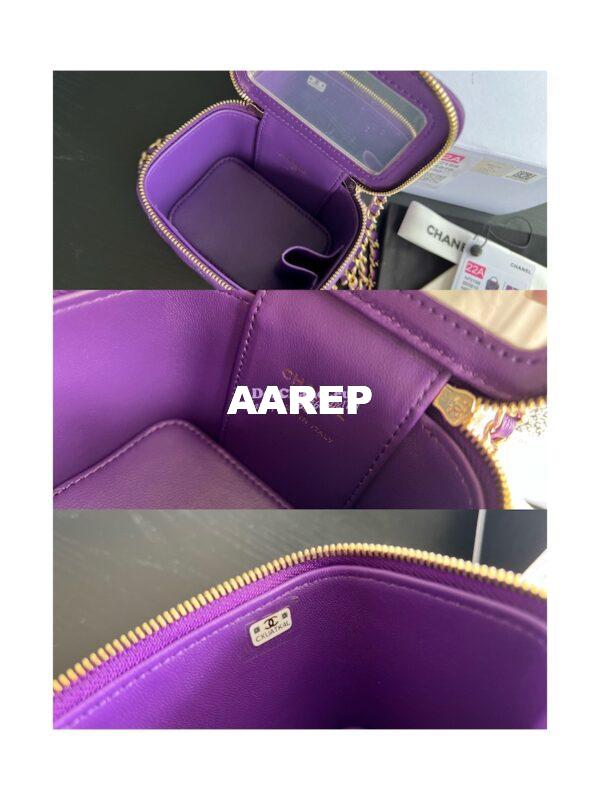 Replica Chanel New 22A SLG Lambskin Small Vanity With Chain and Top Handle Bag AP2198 Purple 11
