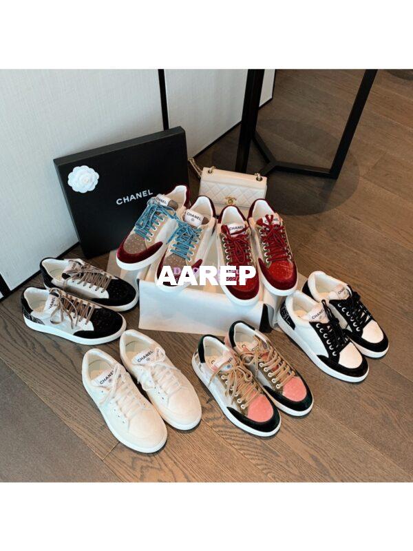 Replica Chanel Trainers Velvet Sneakers G36295 Black White 3