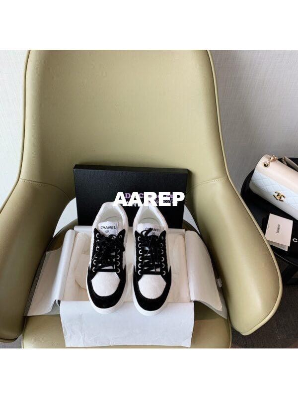 Replica Chanel Trainers Velvet Sneakers G36295 Black White 4
