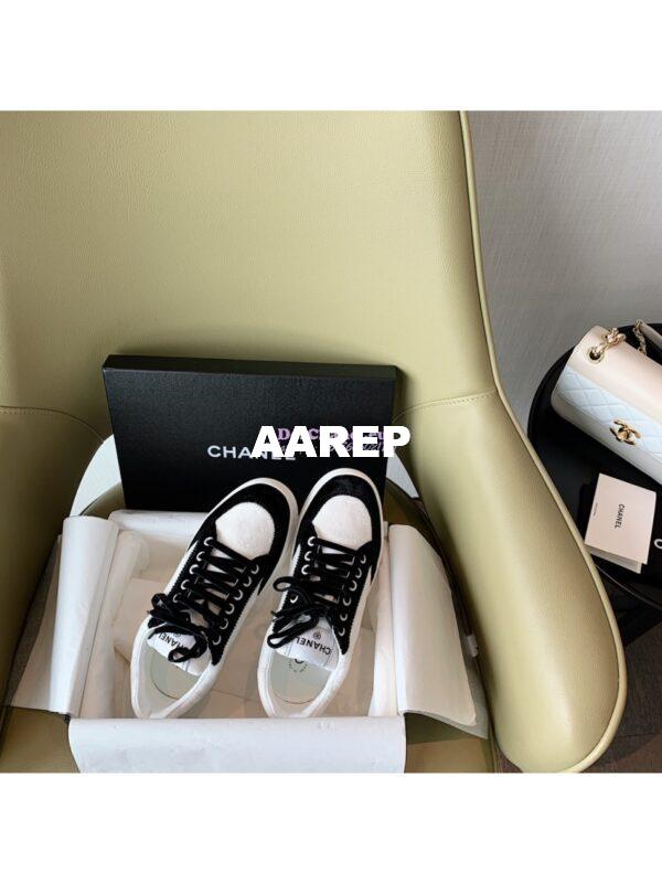 Replica Chanel Trainers Velvet Sneakers G36295 Black White 8
