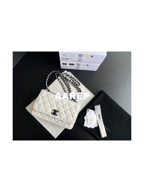 Replica Chanel 22SS SLG Trendy CC Wallet On Chain WOC in Lambskin with Black Hardware A80982 White 3