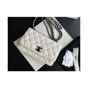 Replica Chanel 22SS SLG Trendy CC Wallet On Chain WOC in Lambskin with Black Hardware A80982 White 2