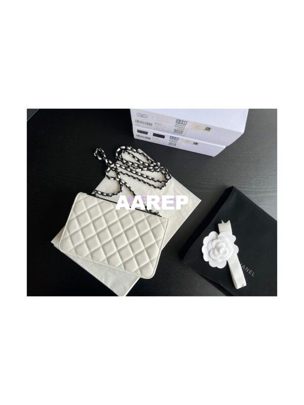 Replica Chanel 22SS SLG Trendy CC Wallet On Chain WOC in Lambskin with Black Hardware A80982 White 7