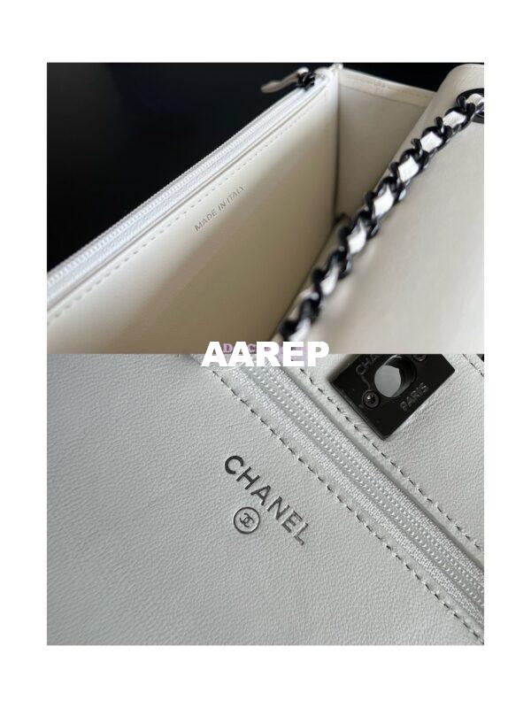 Replica Chanel 22SS SLG Trendy CC Wallet On Chain WOC in Lambskin with Black Hardware A80982 White 11