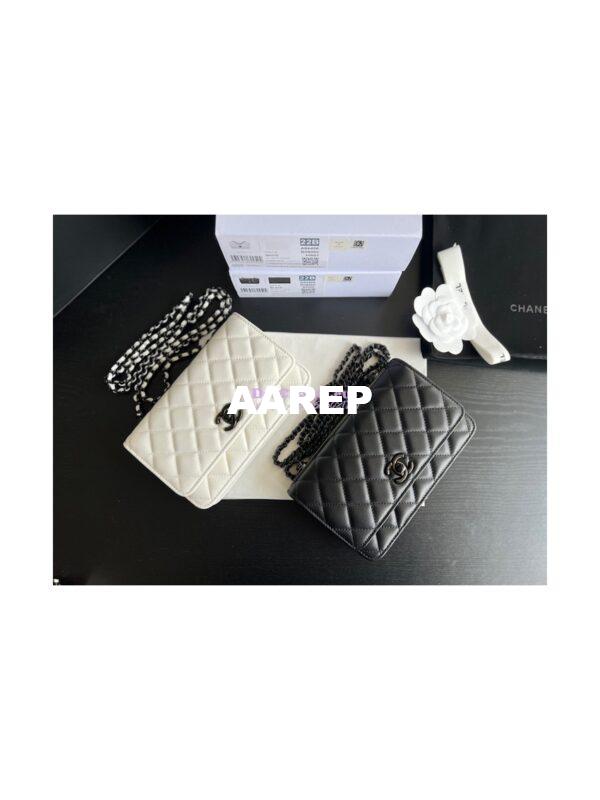 Replica Chanel 22SS SLG Trendy CC Wallet On Chain WOC in Lambskin with Black Hardware A80982 Black