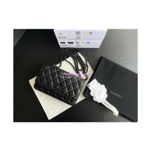 Replica Chanel 22SS SLG Trendy CC Wallet On Chain WOC in Lambskin with Black Hardware A80982 Black 2