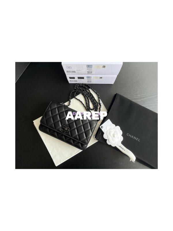 Replica Chanel 22SS SLG Trendy CC Wallet On Chain WOC in Lambskin with Black Hardware A80982 Black 2
