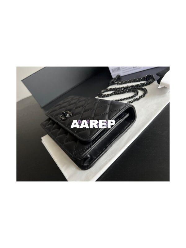 Replica Chanel 22SS SLG Trendy CC Wallet On Chain WOC in Lambskin with Black Hardware A80982 Black 5