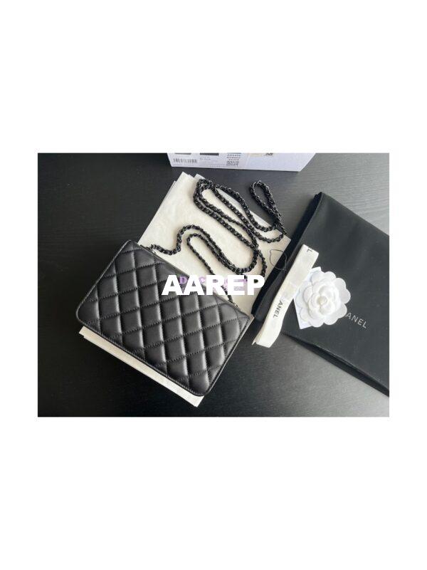 Replica Chanel 22SS SLG Trendy CC Wallet On Chain WOC in Lambskin with Black Hardware A80982 Black 8