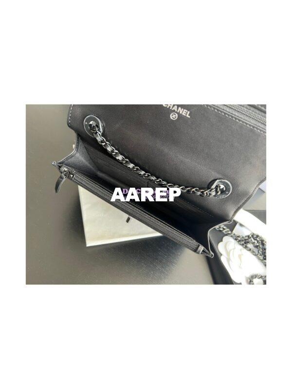 Replica Chanel 22SS SLG Trendy CC Wallet On Chain WOC in Lambskin with Black Hardware A80982 Black 9