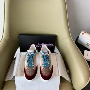 Replica Chanel Trainers Velvet Sneakers G36295 Burgundy Beige