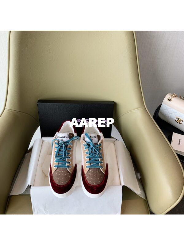 Replica Chanel Trainers Velvet Sneakers G36295 Burgundy Beige 3