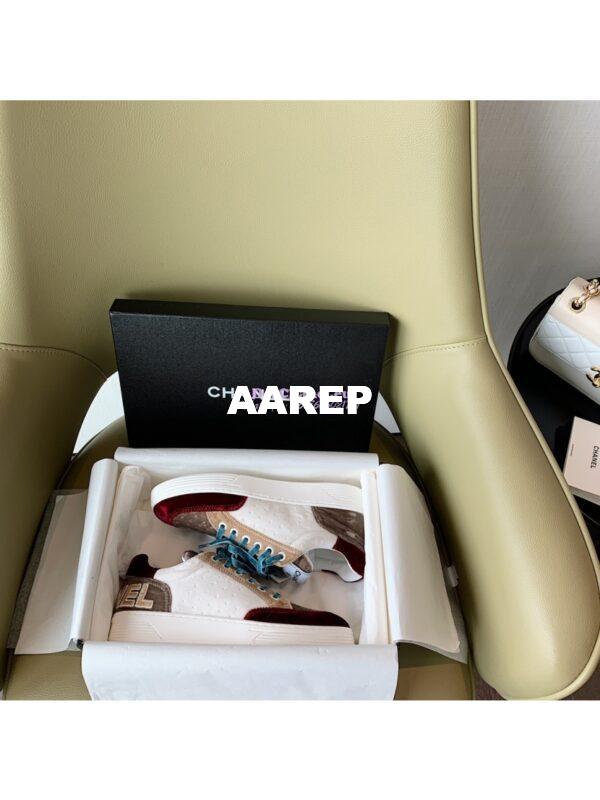 Replica Chanel Trainers Velvet Sneakers G36295 Burgundy Beige 4