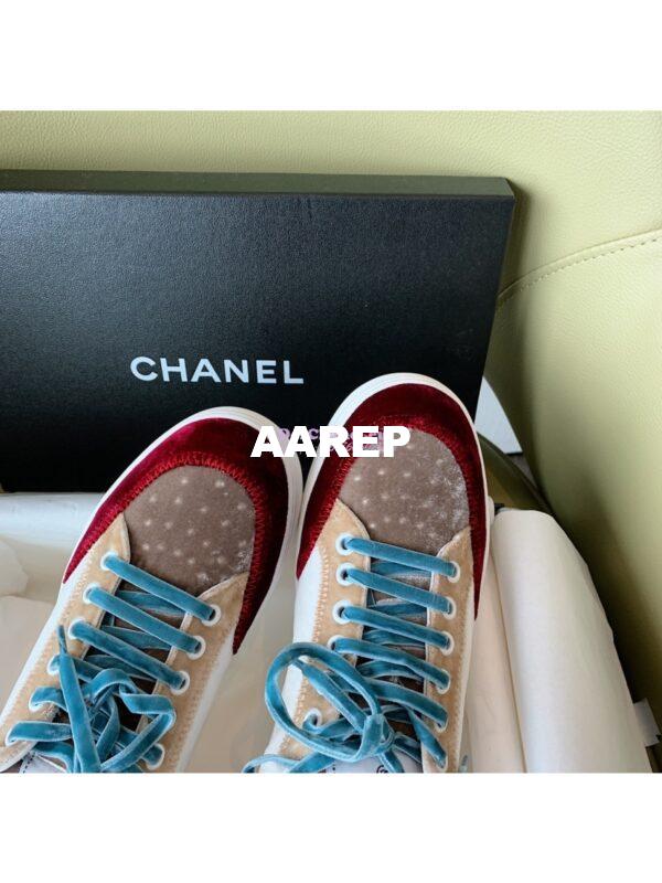 Replica Chanel Trainers Velvet Sneakers G36295 Burgundy Beige 6